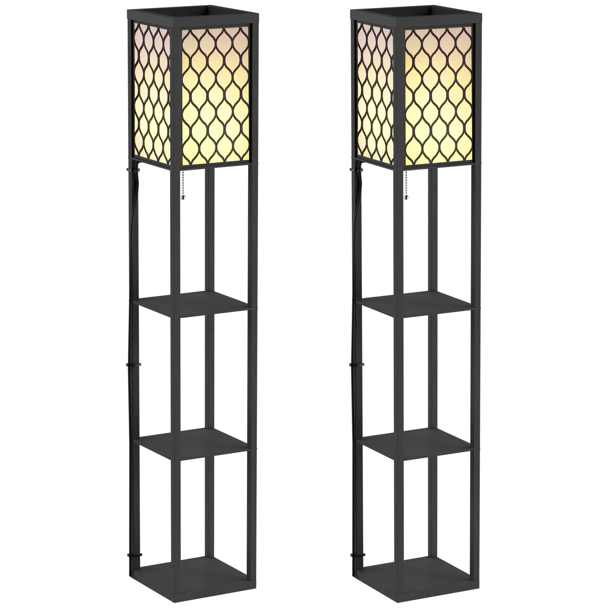 Three-Shelf Standing Lamps Set of 2 - Black