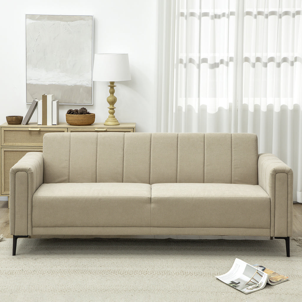 HOMCOM 3 Seater Sofa, Modern Fabric Sofa Couch, Channel Tufted Upholstered Sofa Settee for Living Room, Guest Room, Bedroom, Home Office, Khaki