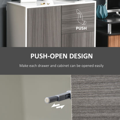 High Gloss Frame Sideboard, Side Cabinet, Push-Open Design with 2 Drawer for Living Room, Bedroom, Grey
