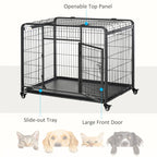 PawHut Metal Dog Cage Kennel Locking Door & Wheels Removable Tray Openable Top For Large Pets 109.5 x 71 x 78 cm