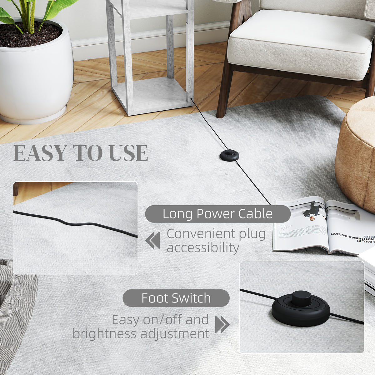 Floor Lamp with Shelves and 3 Brightness Levels - White