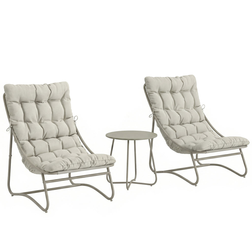 Outsunny 3 Piece Garden Bistro Set, Round Outdoor Bistro Table and Chairs Set for 2 with Texteline Seat and Cushions, Light Grey