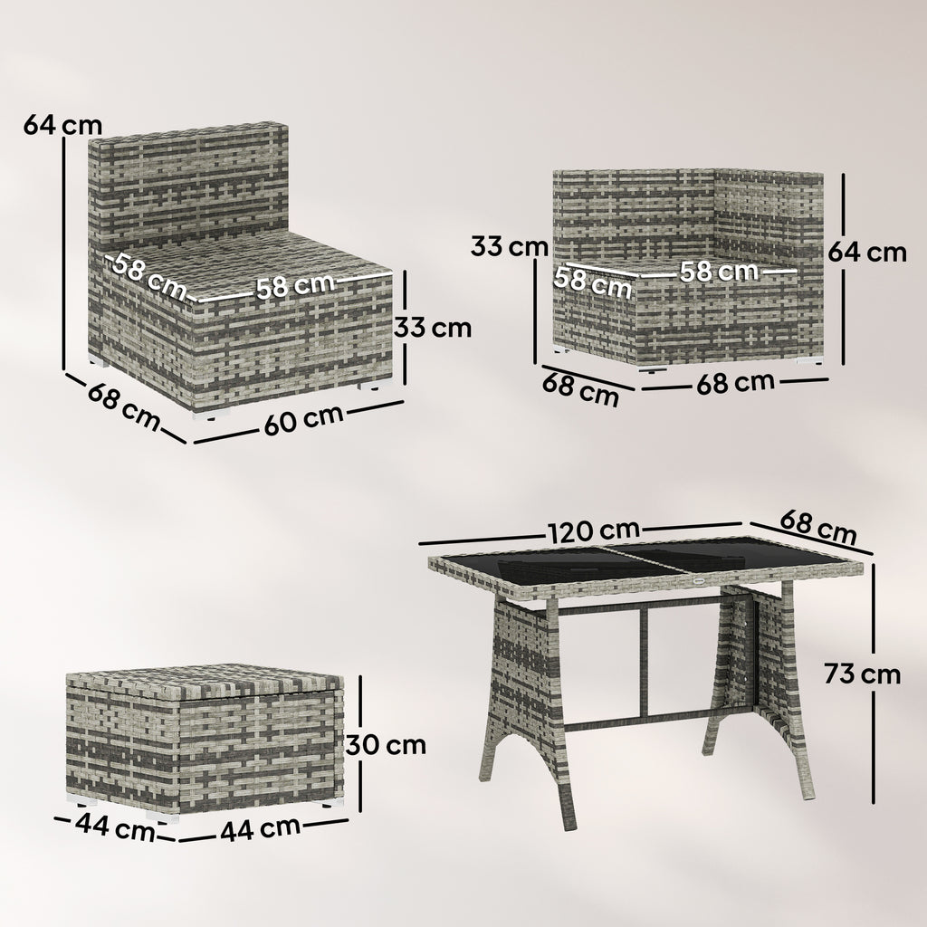 Outsunny 10 Piece Rattan Garden Furniture Set, 3 Corner Sofas with 3 Chairs, 3 Stools and Coffee Table, Outdoor Patio Furniture