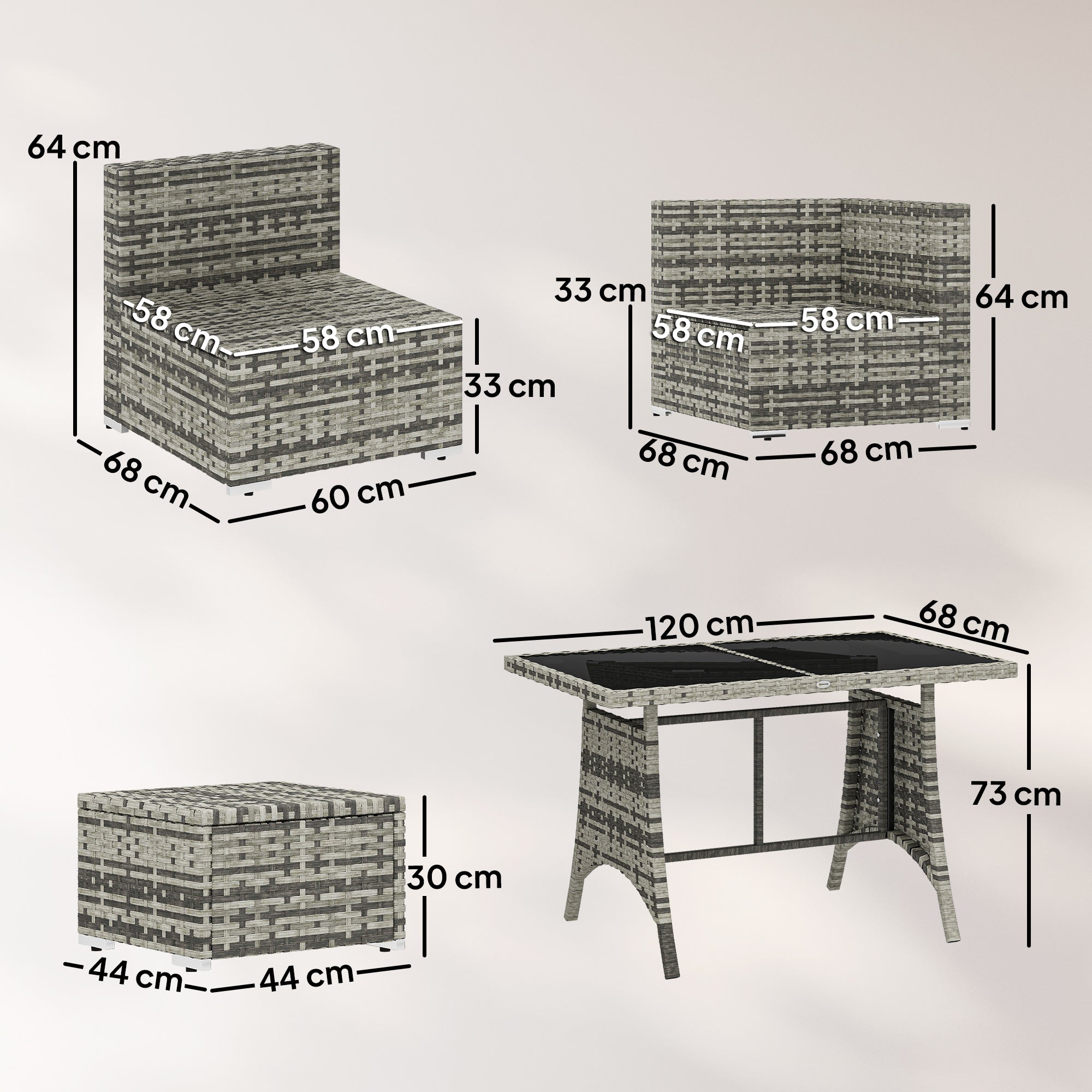 Outsunny 10 Piece Rattan Garden Furniture Set, 3 Corner Sofas with 3 Chairs, 3 Stools and Coffee Table, Outdoor Patio Furniture