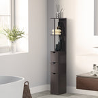 HOMCOM Tall Bathroom Cabinet, Freestanding Slim Bathroom Storage Cabinet with 2-Tier Open Shelf and 2 Drawers for Small Space, Narrow Cupboard Storage Unit, Brown