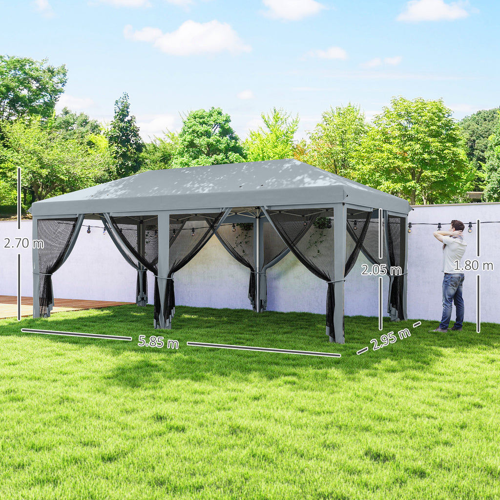Outsunny 3 x 6m Pop Up Gazebo, Outdoor Canopy Shelter, Marquee Party Wedding Tent with 6 Mesh Walls and Carry Bag, Grey