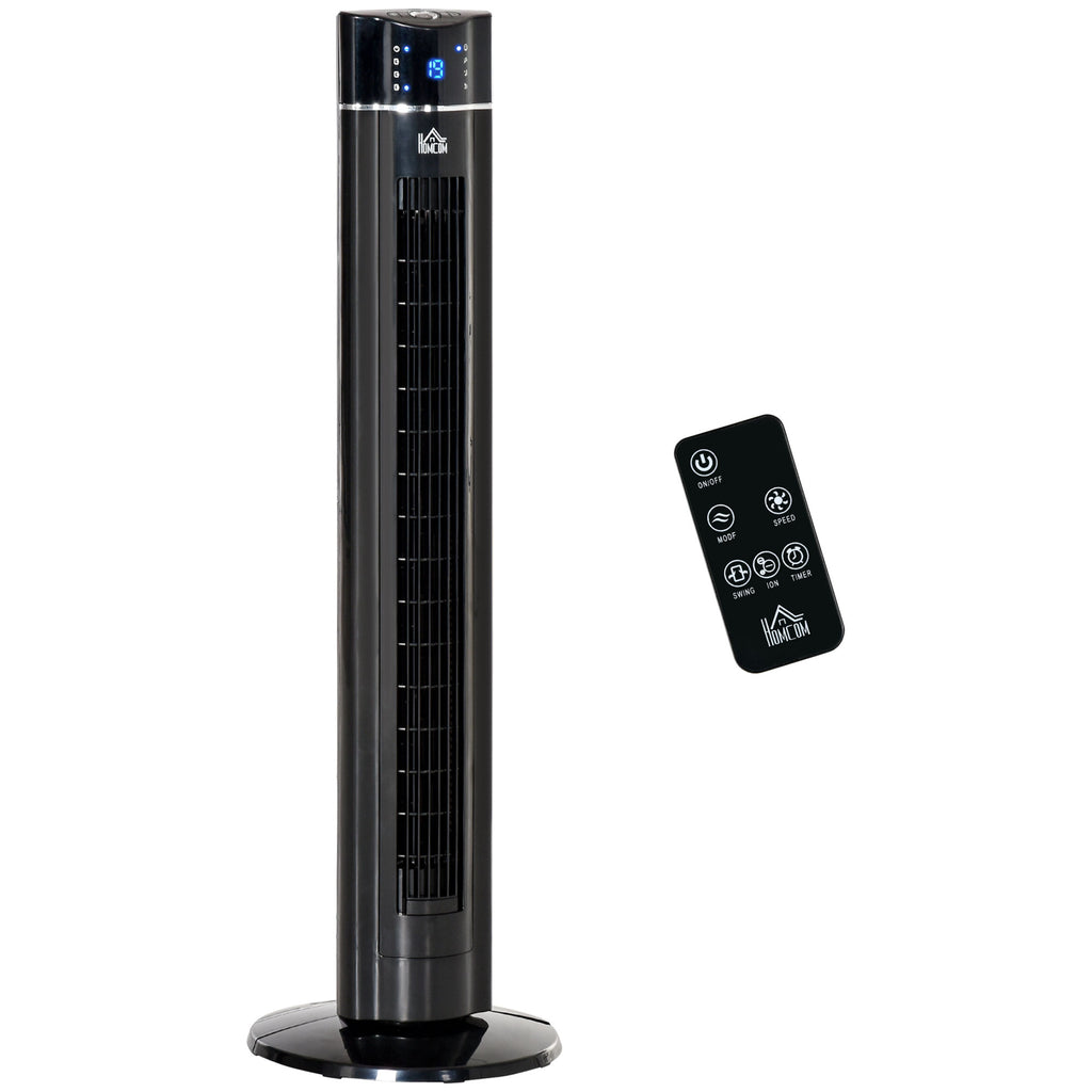 Anion Tower Fan for Bedroom, 42 inch, 6 m/s Powerful Velocity, Standing Floor Fan with 60° Oscillating, 3 Modes, 3 Speeds, 8 Hour Timer, LED Display, Remote Control, Black