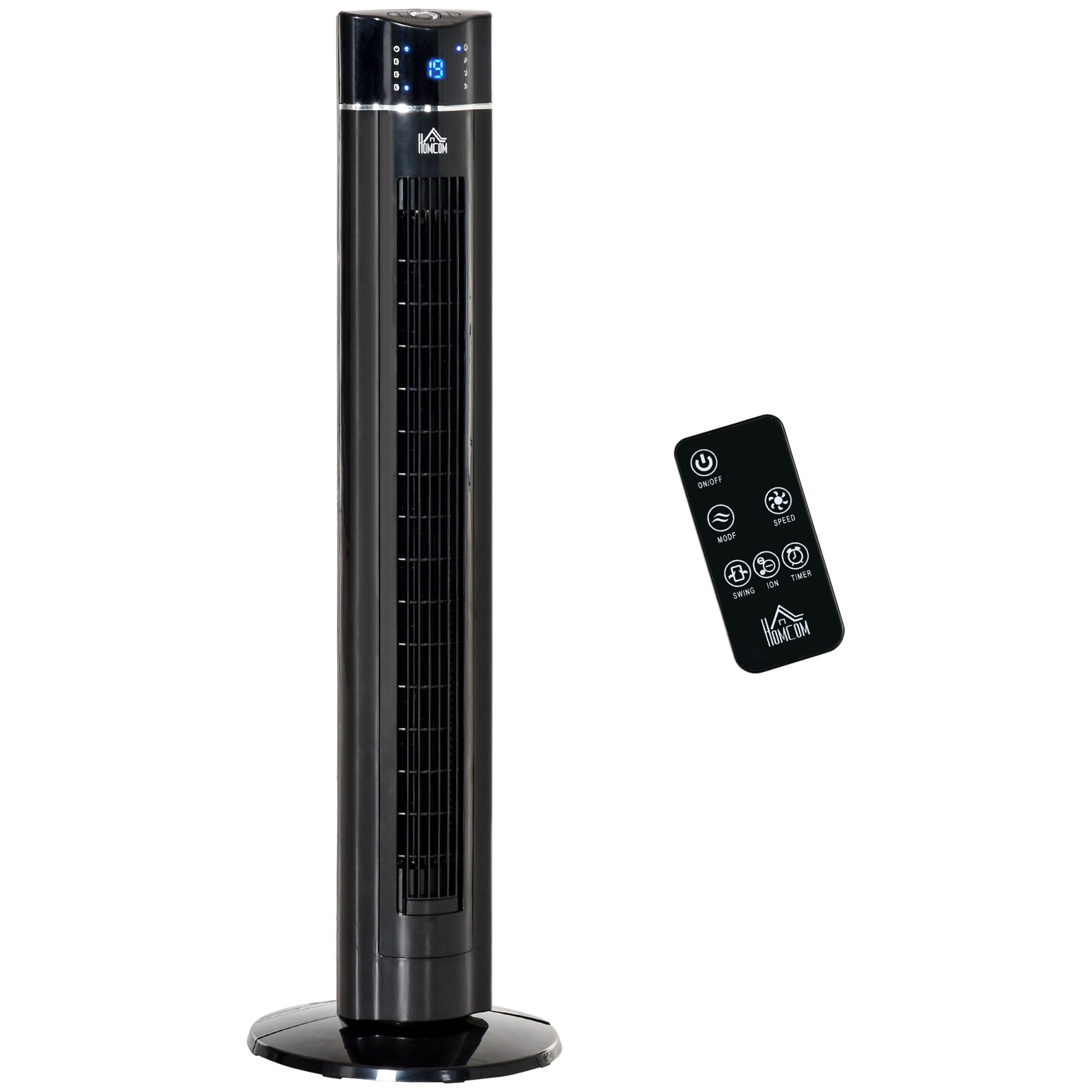 Anion Tower Fan for Bedroom, 42 inch, 6 m/s Powerful Velocity, Standing Floor Fan with 60° Oscillating, 3 Modes, 3 Speeds, 8 Hour Timer, LED Display, Remote Control, Black