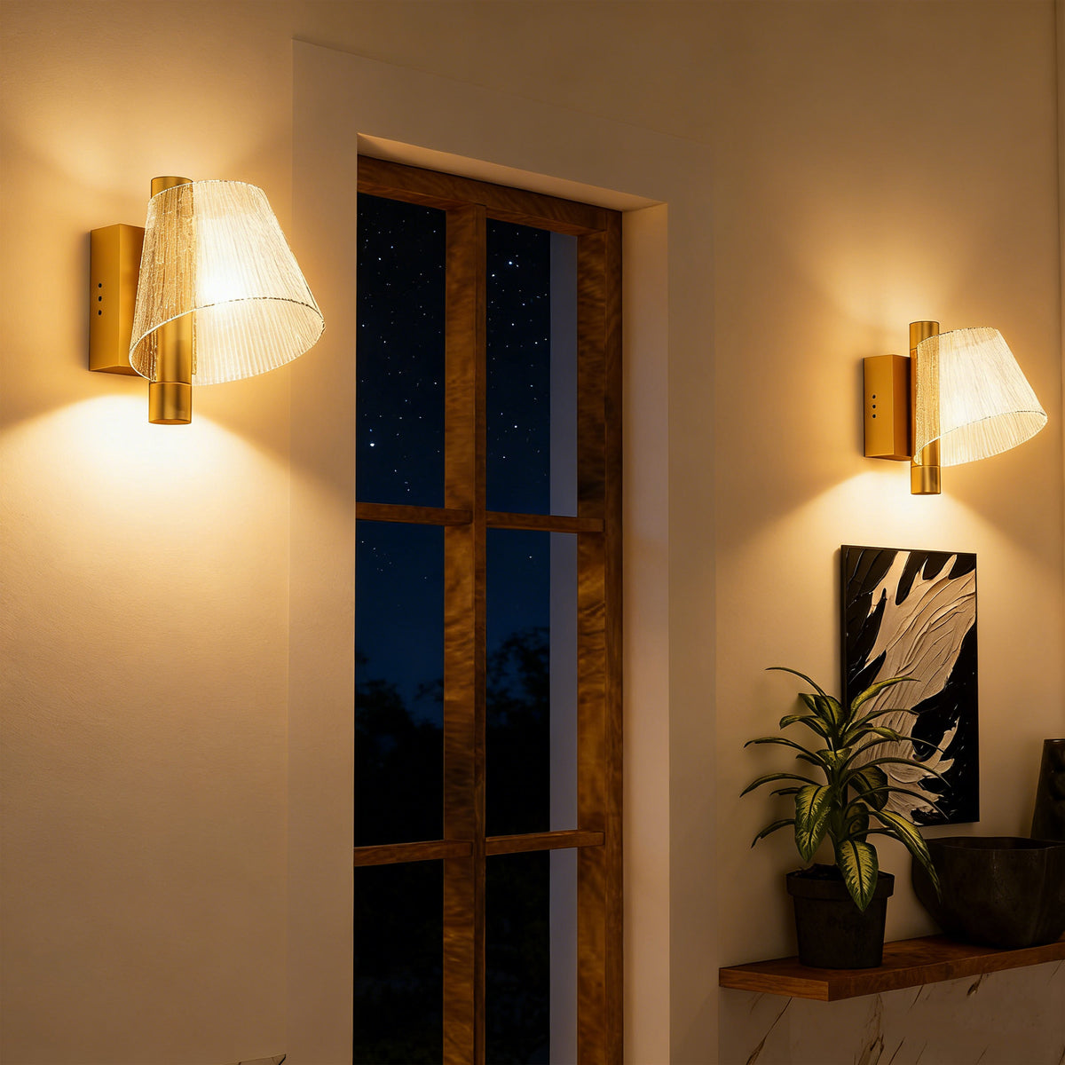 Led Wall Lamp 2 Pack, 5W Modern Indoor Starry Wall Light, Colour Temperature Adjustable 3000K/4000K/6500K, for Bedroom, Living Room, Hallway, Stairs, Gold Tone
