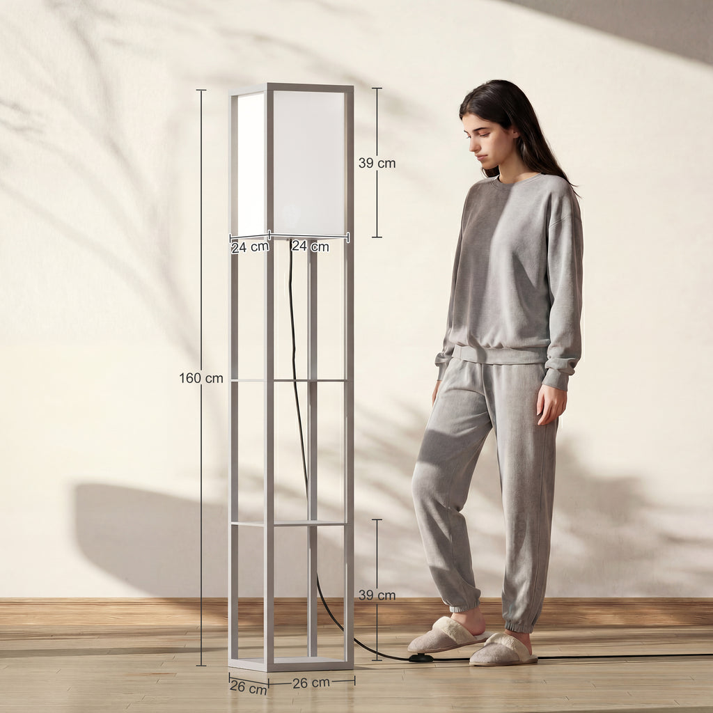 3-Tier Floor Lamp with Shelves and Storage, Modern Corner Standing Lamp with Lampshade, Reading Light with Foot Switch for Living Room, Bedroom, Home Office, Bulb not Included, Grey