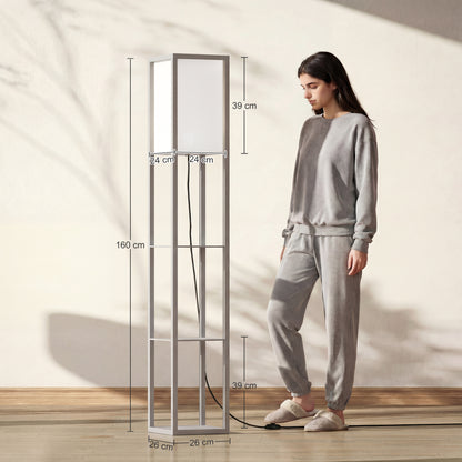 3-Tier Floor Lamp with Shelves and Storage, Modern Corner Standing Lamp with Lampshade, Reading Light with Foot Switch for Living Room, Bedroom, Home Office, Bulb not Included, Grey