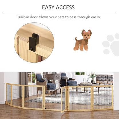 PawHut Wooden Pet Gate, Freestanding Dog Security Barrier with Two Support Feet - Natural Tone
