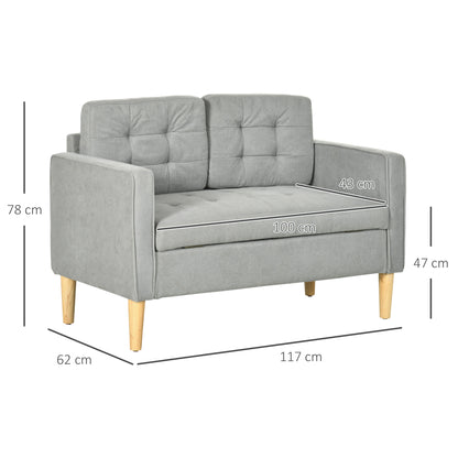 2 Seater Storage Sofa, Fabric Couch with Hidden Under Seat Storage, Thick Cushions, Compact Space Saving Settee with Rubberwood Legs for Living Room, Apartment, Light Grey