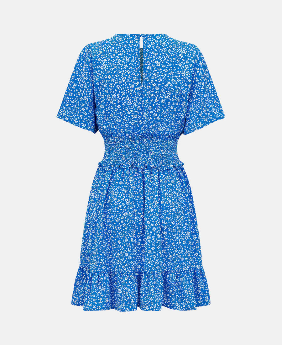 Blue Shirred Waist Mini Dress