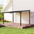 Outsunny 3 x 4.3 m Lean to Pergola with UPF 50+ Waterproof Polycarbonate Roof, Wall-Mounted or Free Standing Hardtop Roof Garden Metal Pergola Gazebo, Heavy Duty Outdoor Sun Shade, Dark Grey