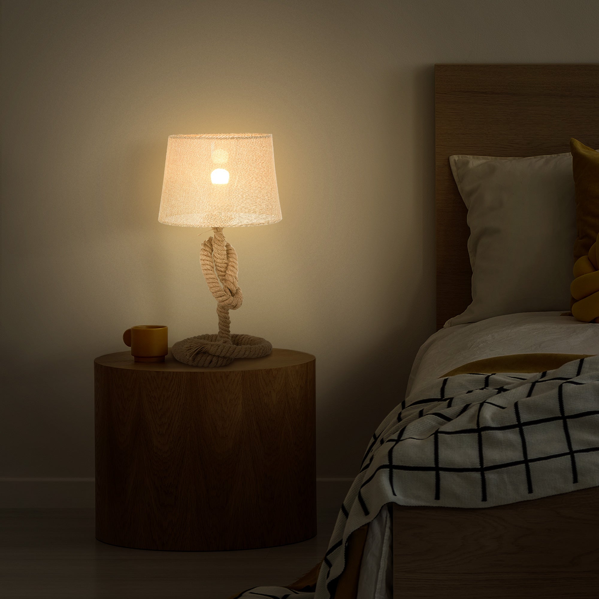 Nautical Style Table Lamp with Fabric Lampshade Metal Frame Power Switch, 48cm Home Desk Lamp Bedroom Living Room Study E27 Base, Beige