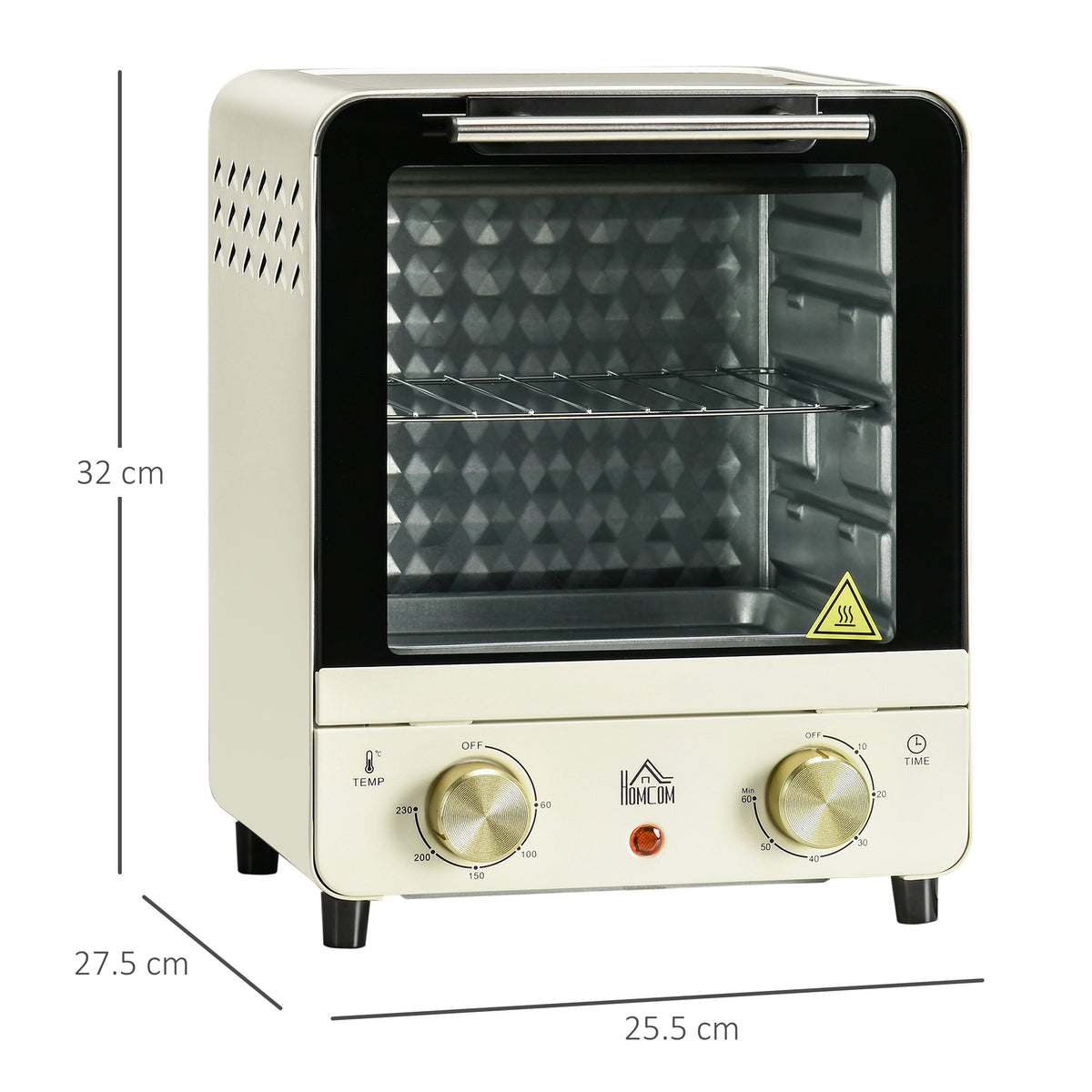 Mini Oven, 15 Litres Electric Oven and Grill with 60-230? Adjustable Temperature, 60 Minute Timer, Include Baking Tray, Wire Rack and Crumb Tray, 1000W, Cream White