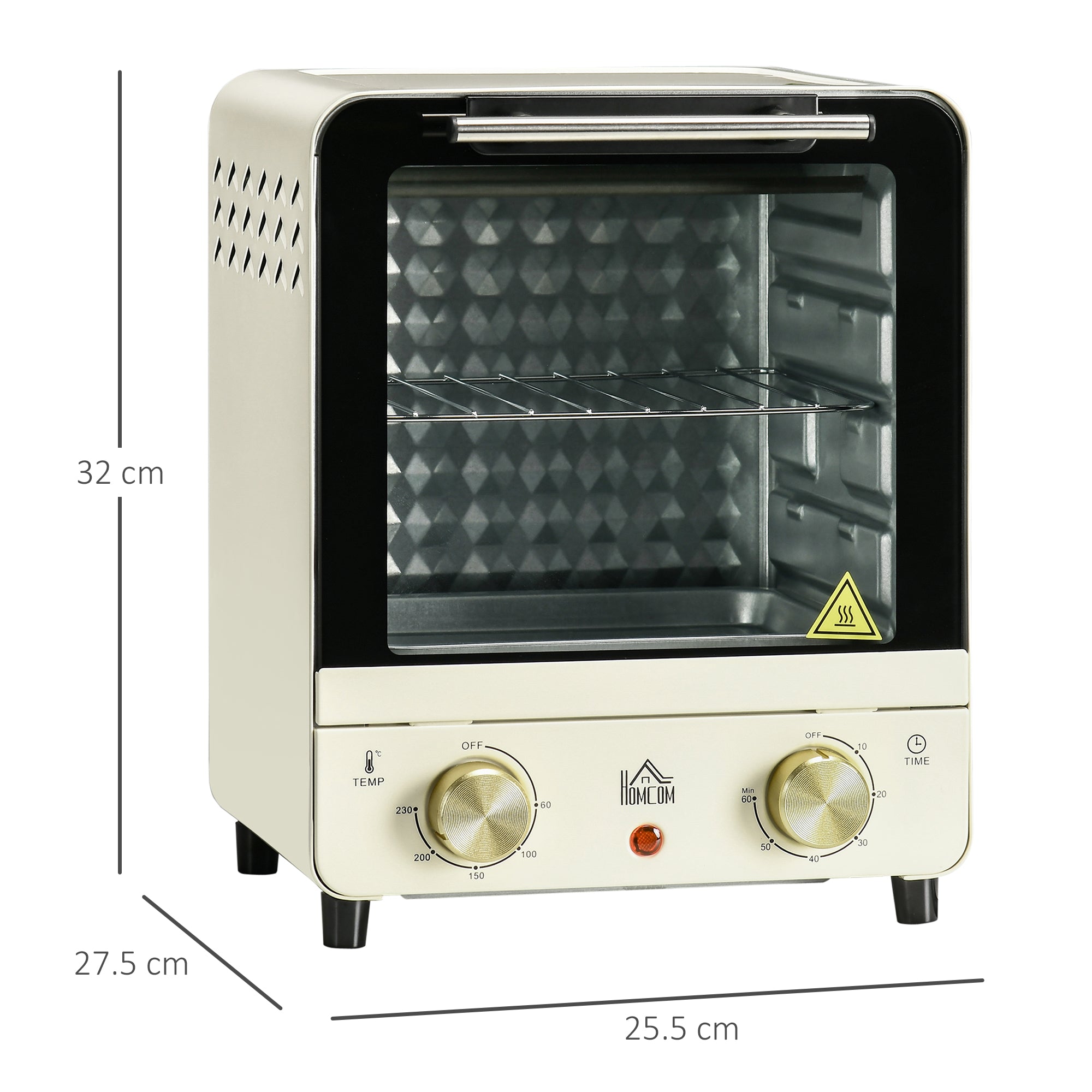 Mini Oven, 15 Litres Electric Oven and Grill with 60-230? Adjustable Temperature, 60 Minute Timer, Include Baking Tray, Wire Rack and Crumb Tray, 1000W, Cream White