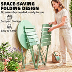 Outsunny Folding Garden Bistro Set, Outdoor Round Bistro Table and Chairs Set 2 with Electrophoresis Metal Frame, Light Green