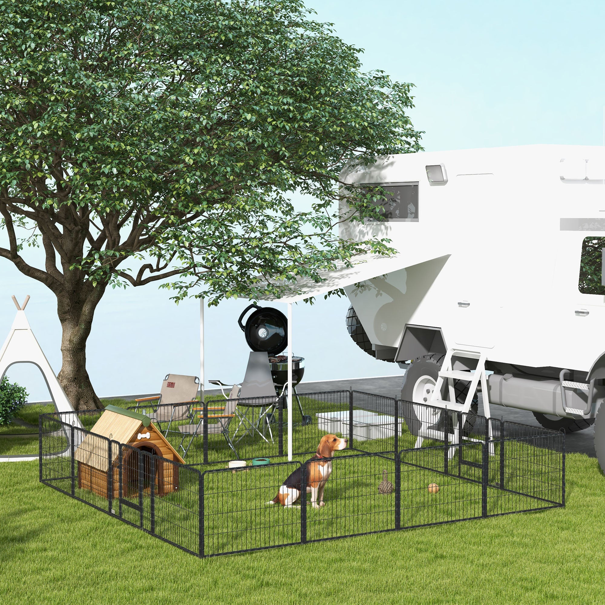 PawHut 16 Panels Heavy Duty Puppy Playpen, for Small Dogs, Indoor and Outdoor Use - Grey