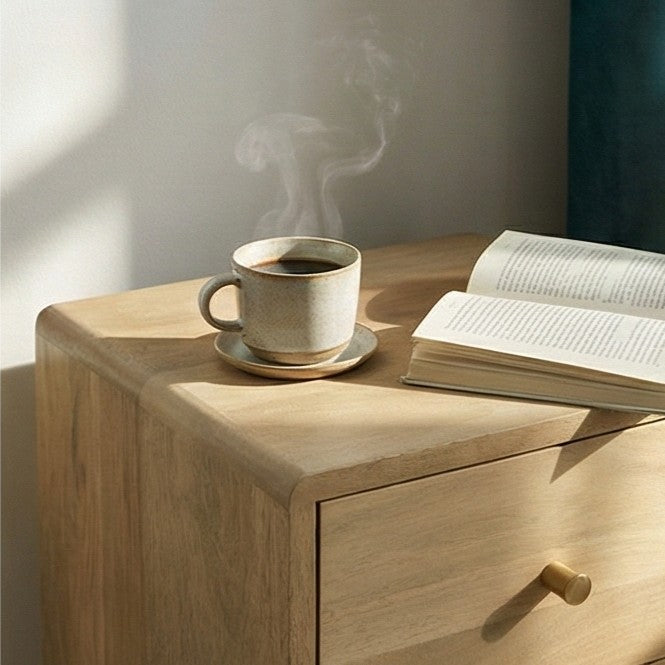 Minimalist Mango Wood Logan Narrow Bedside Table