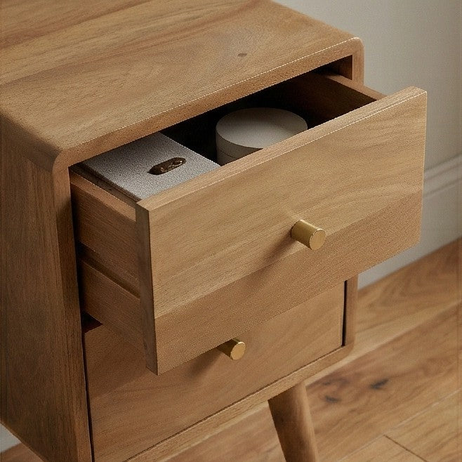 Scandinavian Light Walnut Logan Narrow Bedside Table