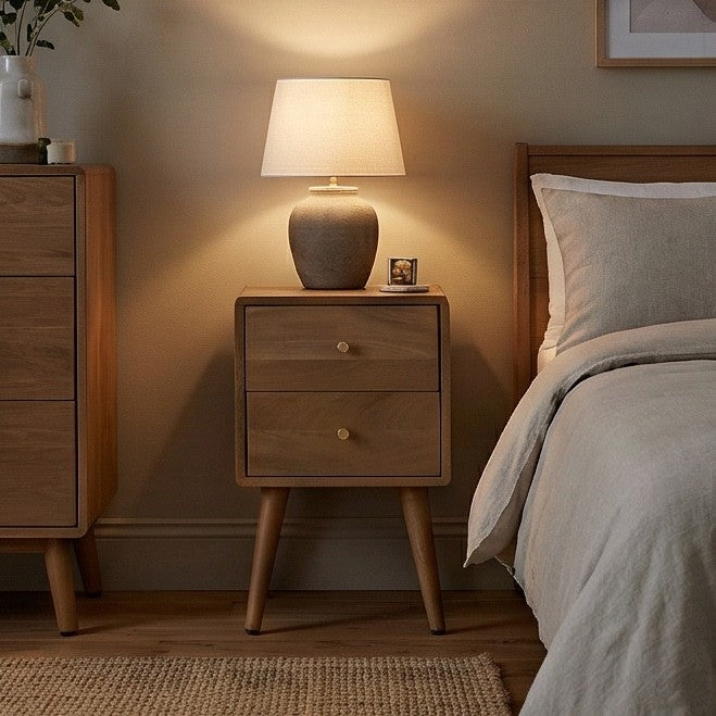 Scandinavian Light Walnut Logan Narrow Bedside Table