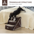PawHut Foldable Dog Steps for Bed Sofa, Portable Dog Stairs 3-Step for High Bed, Pet Stairs with Non-slip Mats for Small and Miniature Breeds, 49 x 38 x 38 cm, Brown