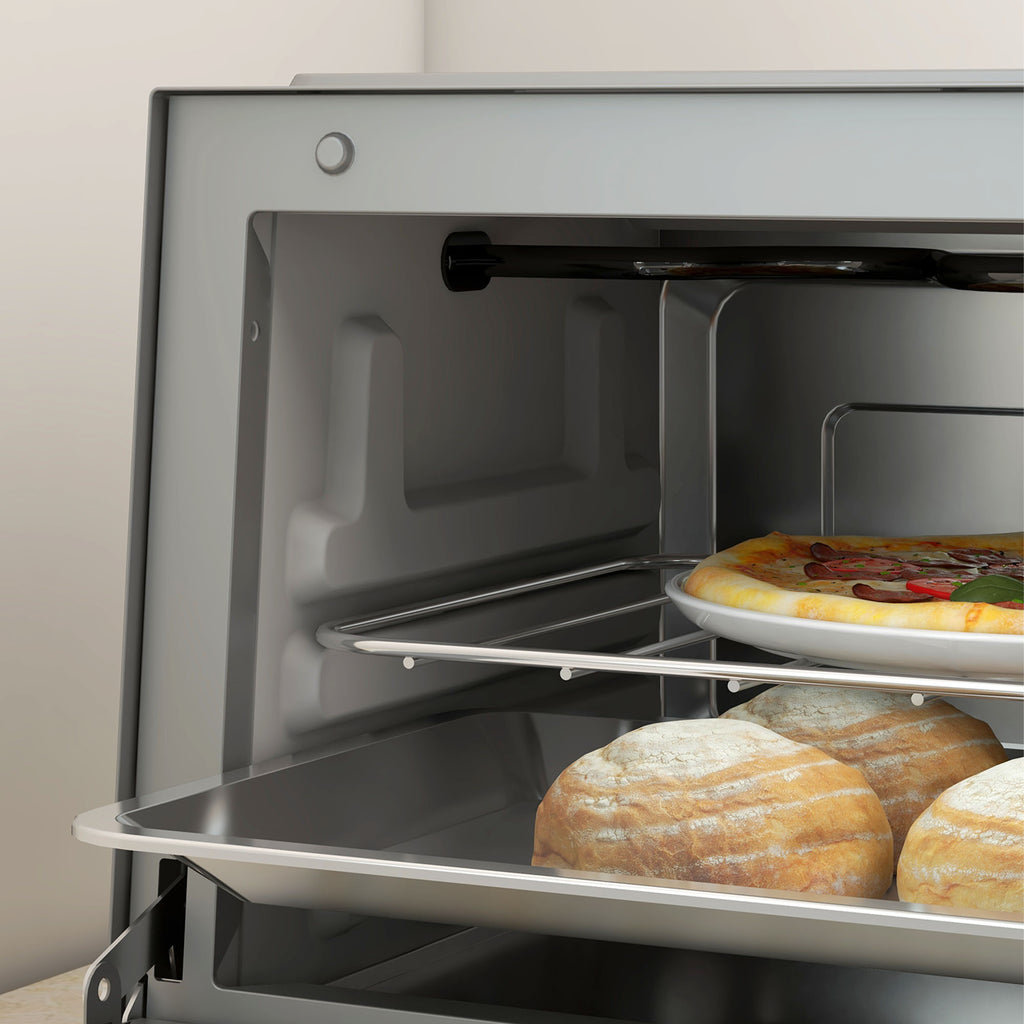 Mini Oven, 9L Countertop Electric Grill, Toaster Oven with Adjustable Temperature, Timer, Dishwasher Safe Baking Tray and Wire Rack, 750W, Silver