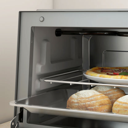 Mini Oven, 9L Countertop Electric Grill, Toaster Oven with Adjustable Temperature, Timer, Dishwasher Safe Baking Tray and Wire Rack, 750W, Silver