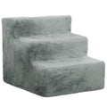 PawHut Three-Step Dog Stairs, with Washable Plush Cover, for High Bed Sofa, Dog Stairs for Small Dog and Cat - Light Grey
