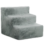 PawHut Three-Step Dog Stairs, with Washable Plush Cover, for High Bed Sofa, Dog Stairs for Small Dog and Cat - Light Grey