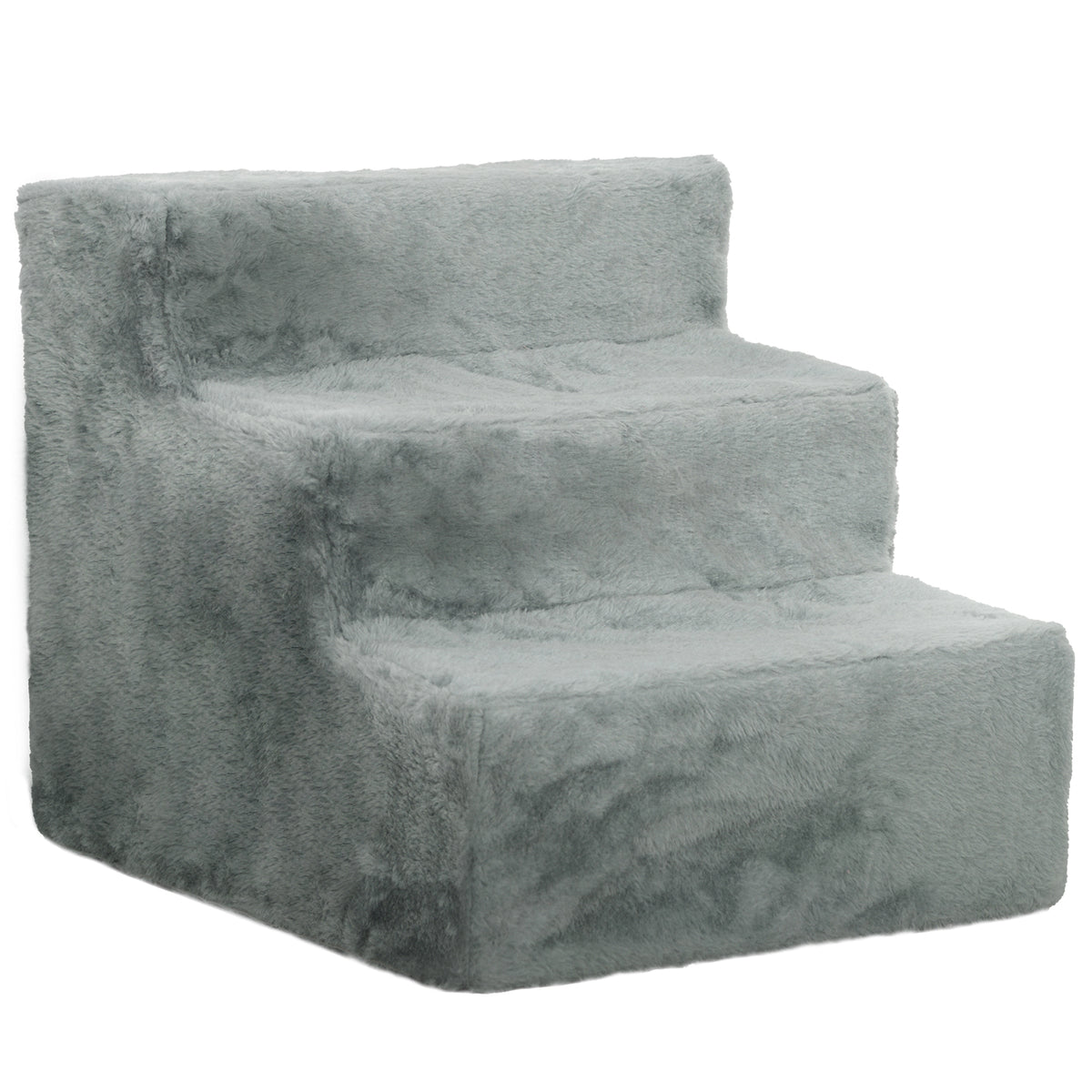 PawHut Three-Step Dog Stairs, with Washable Plush Cover, for High Bed Sofa, Dog Stairs for Small Dog and Cat - Light Grey