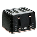 4 Slice Toaster with 7 Browning Levels, High Lift, Reheat/Defrost/Cancel, Self-centring Function, Removable Crumb Tray, Auto Off, 1600W, Black Honeycomb Texture
