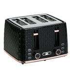 4 Slice Toaster with 7 Browning Levels, High Lift, Reheat/Defrost/Cancel, Self-centring Function, Removable Crumb Tray, Auto Off, 1600W, Black Honeycomb Texture