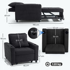 HOMCOM 3-in-1 Single Sofa Bed, Convertible Sleeper Chair Bed - Black