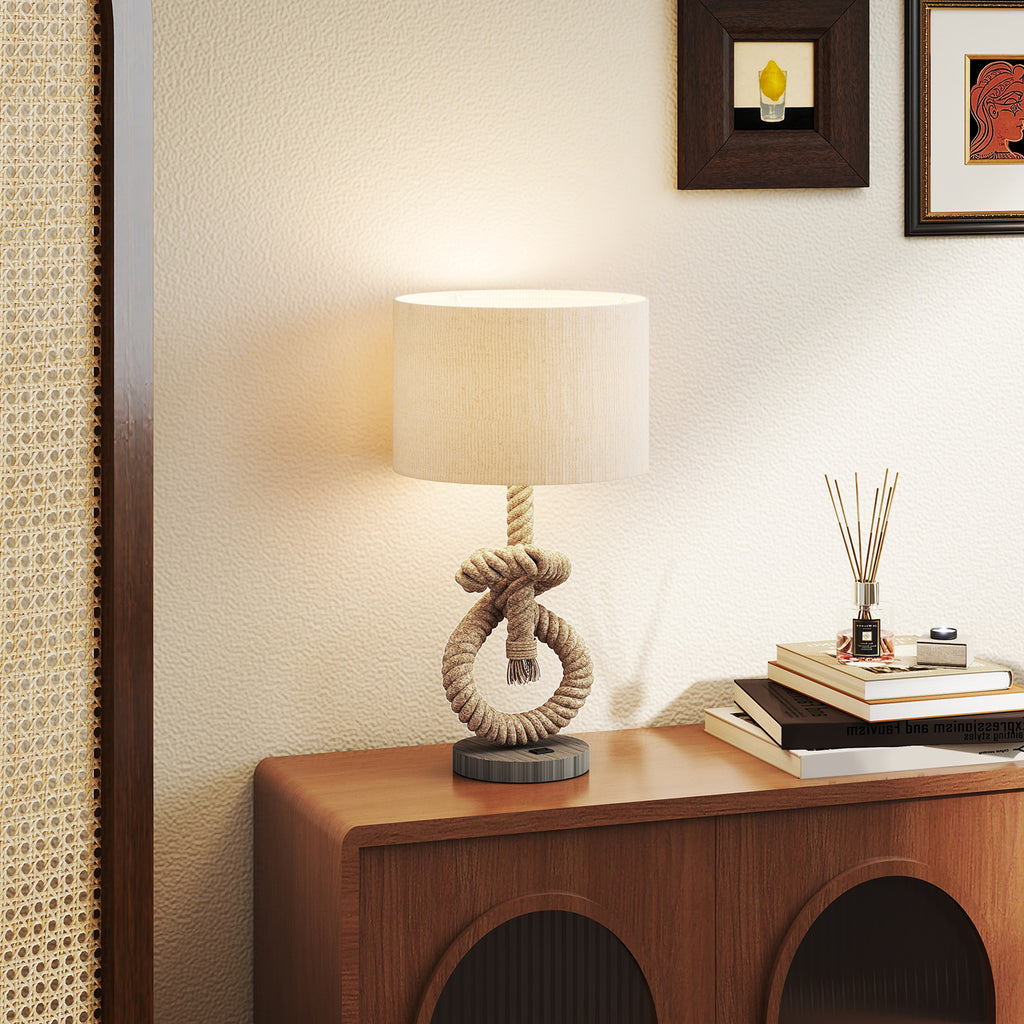 Nautical LED Table Lamp with USB Charging Port, Bedside Desk Lamp for Bedroom, Living Room, Home Office