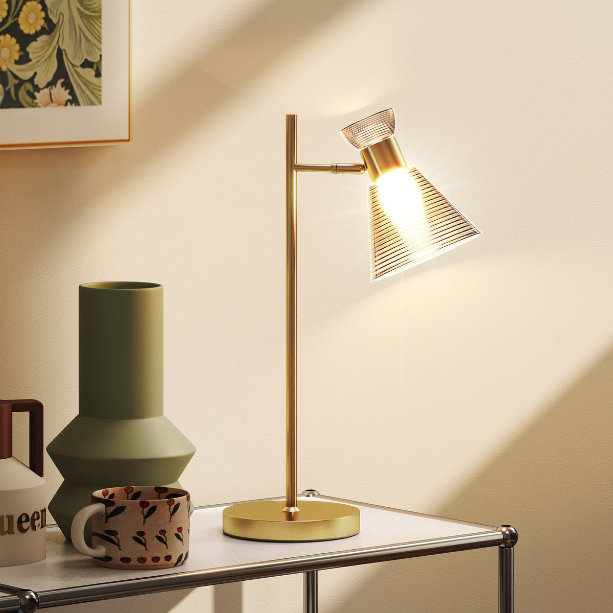 Modern Table Lamp, Bedside Lamp with Adjustable Flower-Shaped Head and E27 Socket for Living Room Bedroom Study, Bulb Not Included, Gold Tone