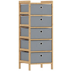 HOMCOM Chest of Drawers, 5 Fabric Drawers Narrow Dresser with Bamboo Frame, Light Grey