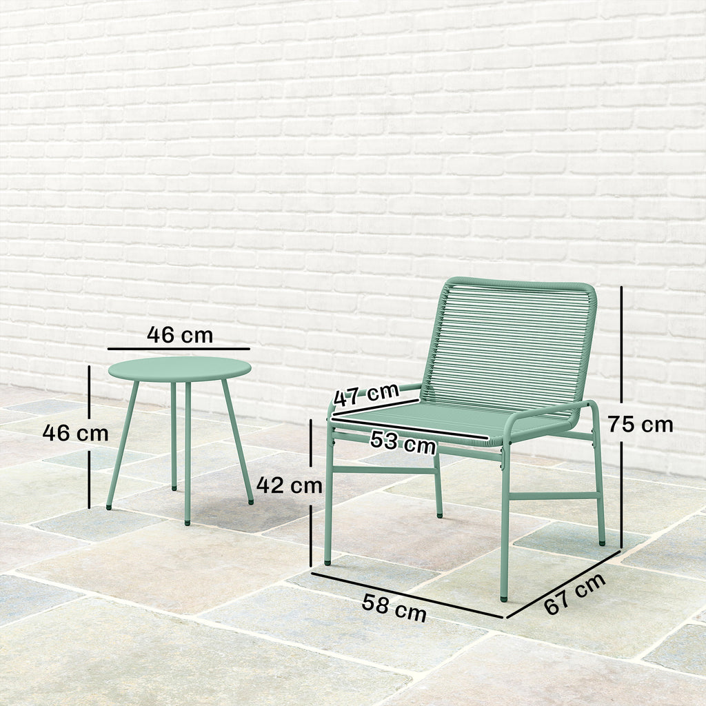 Outsunny 3 Piece Rattan Bistro Set, Outdoor Garden Furniture Set with 2 Chairs, Round Coffee Table for Patio, Balcony, Green