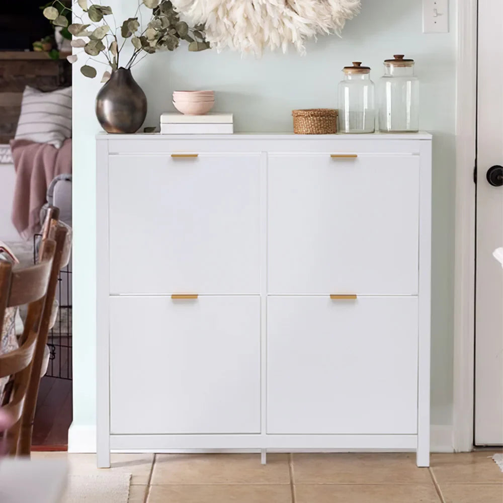 Flip Down Wooden Shoe Cabinet 4 Shelf