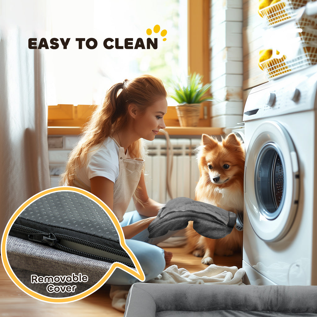 PawHut Dog Sofa Bed, Washable Pet Bed with Removable Cover and Non-Slip Bottom for Cats, Small and Medium Dogs, Grey