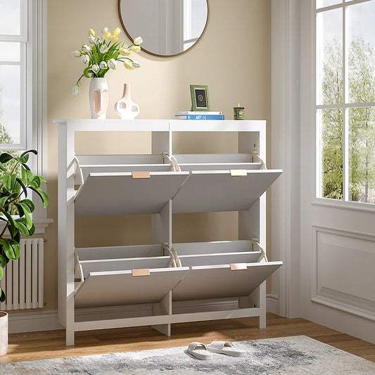 Flip Down Wooden Shoe Cabinet 4 Shelf