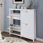 Flip Down Wooden Shoe Cabinet 4 Shelf