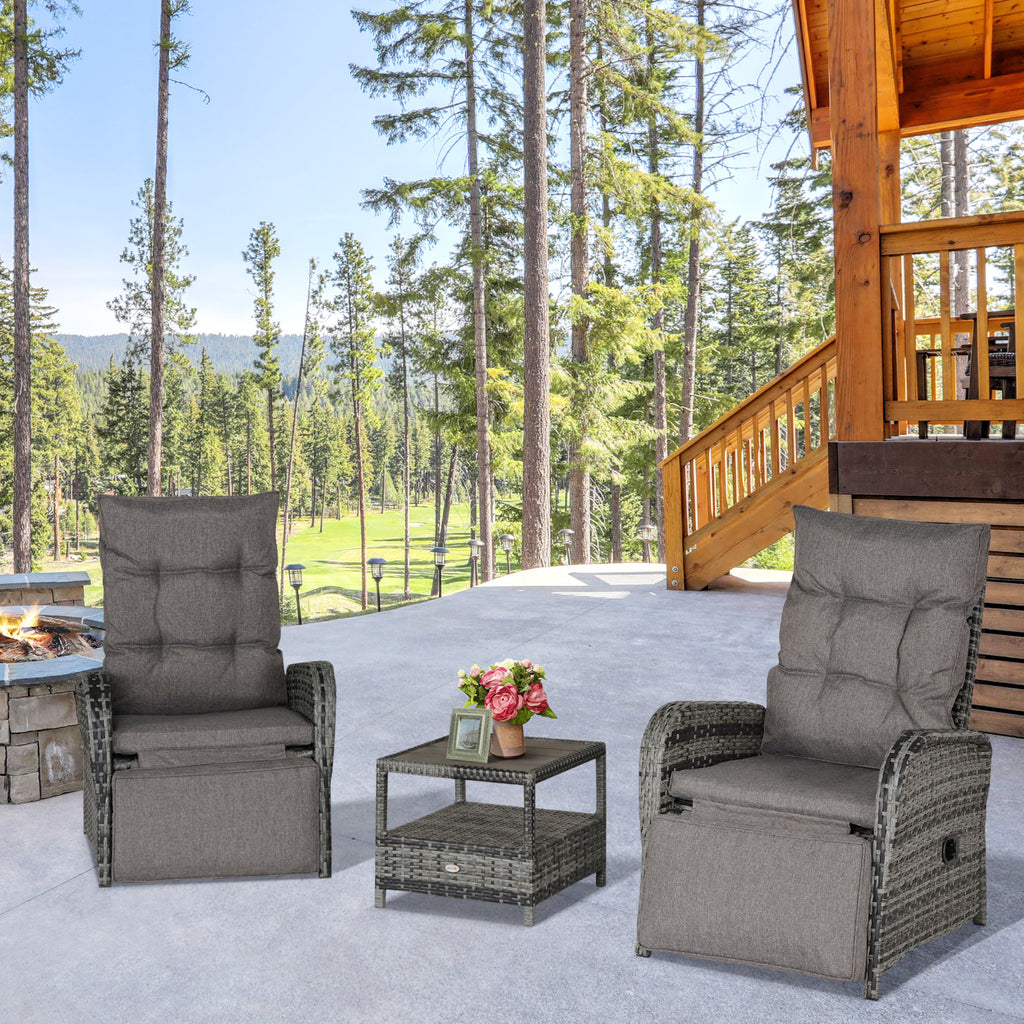Outsunny 2 Seater Patio Wicker No installation Chaise Lounge Sofa Set with Fabric Cushion, Grey