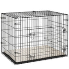 PawHut Foldable Dog Crate with 2 Doors with Tray, Soft Cushion, for Small Dogs, 75 x 49 x 53 cm, Black