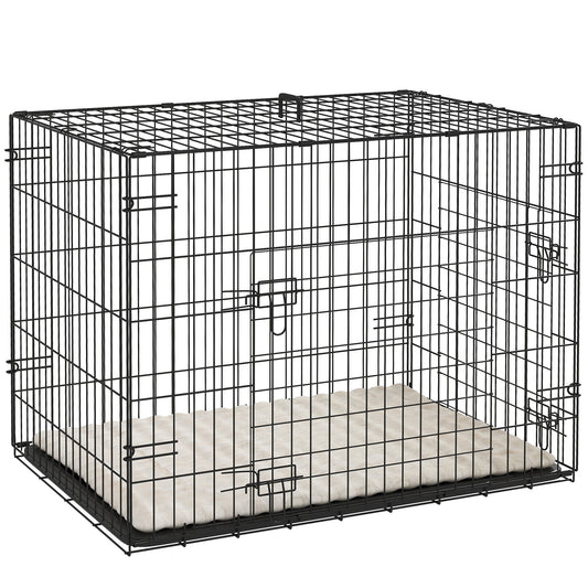 PawHut Foldable Dog Crate with 2 Doors with Tray, Soft Cushion, for Small Dogs, 75 x 49 x 53 cm, Black