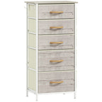 HOMCOM Chest of Five Fabric Drawers - Natural Wood Finish