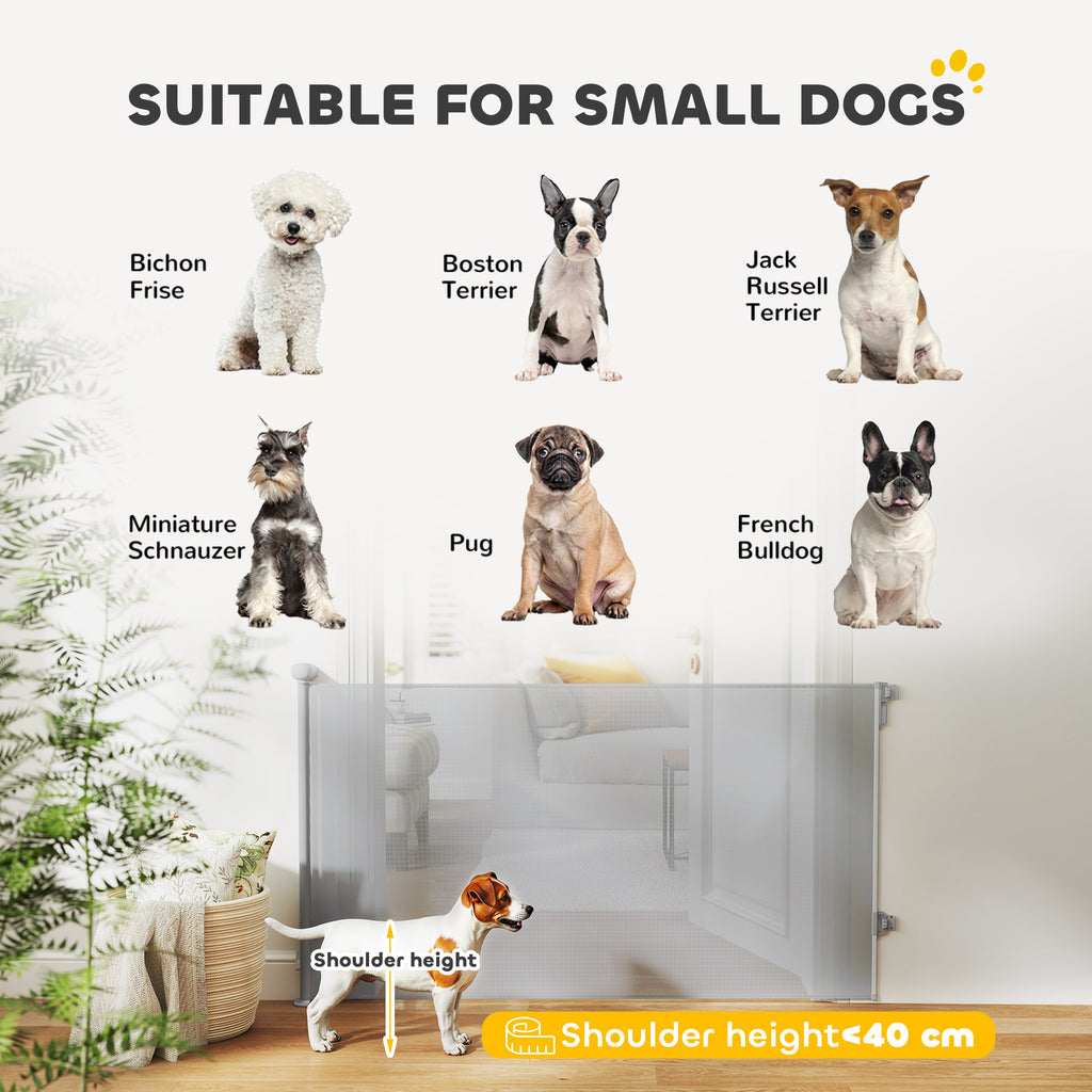 PawHut Retractable Stair Gate Extends Up to 140 cm Wide, Dog Gate for Doorways, Stairways, Hallways, Grey