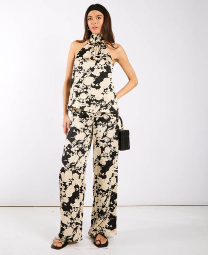 Black and Ivory Printed Halter Neck Top